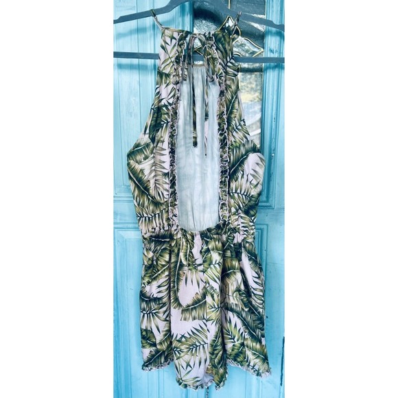 SUBOO  SEXY  CHIC  PINK GREEN PALM PRINT  HIGH NECK PLAYSUIT  ROMPER HALTER SZ6 - Picture 2 of 11